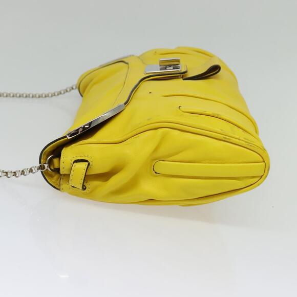 CELINE Chain Shoulder Bag Leather Yellow Silver - Picture 4 of 12